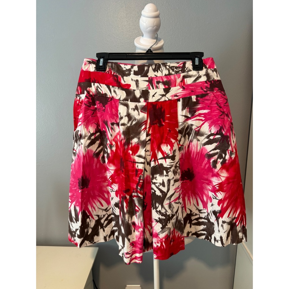 Cato Womens Pink Red Floral A-Line Skirt Pockets Size 6 Stretch Cotton Lined